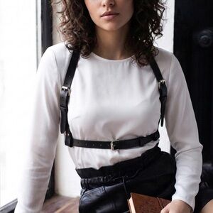 Black Basic Leather Harness Belts